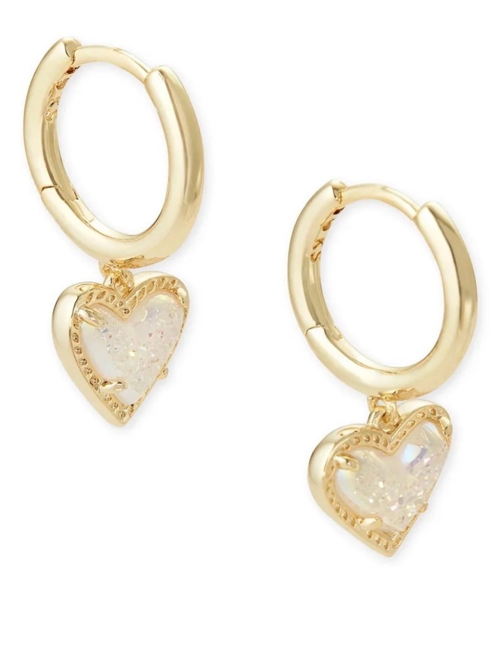 Kendra Scott Gold Huggie Earrings with White Opal Heart Drops